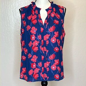 41 Hawthorn Orlee Sleeveless Blouse Tank Shirt Poppy Flowers Blue Red NWT XL